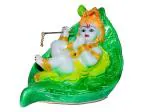 Atut Multicolor Polyvinyl Chloride Krishna Murti, Idol Sitting In Leaf, 14 Cm