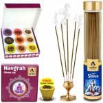 The Aroma Factory Navgrah Sambrani Dhoop Cups & Lord Shiva Agarbatti | 100g Incense Sticks & 9 Cups | 0% Charcoal | 100% Organic for Pooja, Havan