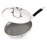 NIRLON Triply Stainless Steel Honeycomb Pattern Design Frying Pan with Steel Lid - 24cm | Scratch Resistant Non Stick Pan | Chemical Free | Induction & Gas Friendly - Silver