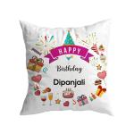 Ashvah White Poly Silk Happy Birthday Dipanjali Printed Cushion Cover With Filler For Daughter, Wife, Name-Dipanjali, 12 X 12 Inches
