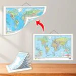 GO WOO SMALL - 100 ASIA PHYSICAL OUTLINE MAP FOR SCHOOL and 2 IN 1 WORLD POLITICAL AND PHYSICAL MAP IN HINDI | Set of 1 map and 1 chart | Small Asia Physical Outline Map + 2-in-1 Hindi World Map chart Combo