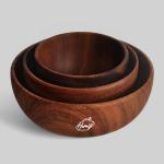 Homifi Wooden Brado Handmade Bowl Set of 3 Multipurpose for Serving Fruits/Salads/Soups/Entrees/Desserts/Appetizers Katori Set for Home & Kitchen Tableware