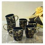 BP Bharat Table Ware Bone China Black Gold Tea Cup & Coffee Cup Cup Set of 6 (220 ml)