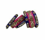 Aashirwad Traders Handmade Dark Pink and Blue Shine Silk Thread, Kundan and Plastic Bangles (Women) - 2.4 (set of 6)