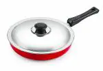 Nirlon Non Stick Aluminium Fry Pan/Frying Pan/Pasta Pan 24cm Diameter 1.8 Litre with Steel Lid LPG Stove Compatible Only(3_mm_FP_12)