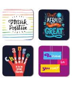 Whats Your Kick Positive Thinking Think Positive Quotes Printed Set of 4 Coaster With Metal Stand