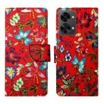 A D Enterprises Red Pattern Flip Cover for OnePlus Nord 2T 5G | Magnetic Case | Shock Absorbent | Flip Cover OnePlus Nord 2T 5G