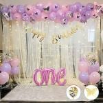 SPECIALYOU.IN Butterfly theme 1st Birthday decoration items for girls with Pastel Pink & Purple balloons for Birthday decor & One foil Balloon, birthday balloons for decoration - 74 Pcs
