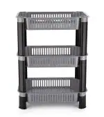 SWEEVAN Multipurpose Plastic Storage Rack for Kitchen, Onion Potato Sabji, Fruit Corner Storage Stand Basket, Folding Rack, Countertop Kitchen Organizer Cart, Kitchen Trolley Rack (Grey, 3)