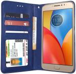 Unistuff Faux Leather Back Case Flip Cover for Motorola Moto E4 Plus with ID Card Slot | Foldable Kickstand | 2 Card Slot | 1 Cash Slot - Executive Blue, 61932