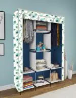 Eco Shopee Collapsible Wardrobe Portable Cloth Rack Storage Organizer Shelves Non Woven Fabric and PP Plastic Storage Unit for Clothes Printed Almirah (Self Assemble) 3000-3 Peacock Blue