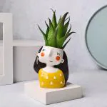 Floweraura Decorative Artificial Green Haworthia Indoor Plant With Cute Girl Resin Pot Vase For Living Room, Table Corner, Bedroom, Office/Home Decoration And Gifts For Friends, Relatives, Neighbours & Colleagues