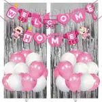 Zyozique Baby Girl Welcome Home Decoration Kit Banner with Balloons and Foil Curtain for Baby Shower / Welcome Party / Birthday Party Supplies (Pack Of 28)
