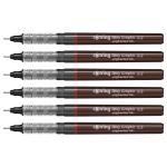 Rotring Tikky Graphic Pigment Liner 0.2mm & 0.3mm Pens - 3 Each With Black Pigmented Ink, Fibre Tip, 6 Pen Set for Art Drawings Mandala Calligraphy Outline Art & Craft