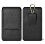 Tech Gear Leather Mobile Pouch Double Mobile Holster Pouch for Men with Belt Loop and Clip Mobile Holder [BLACK]