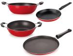 Nirlon Aluminium Non-Stick Cookware Kitchen Cooking Essential Combo Set - Nirlon_26_Kd13_Kd14_Tp_Ft10_Red
