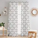 Lushomes curtains 9 feet long set of 2, door curtain, curtains for living room, Semi sheer curtains for door 9 feet, rod pocket curtains (Pack of 2, 57x108 Inch,Black Grey Geomertic)