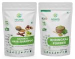 NISARG ORGANIC FARM Combo of Natural Hair Shampoo and Bhringraj Powder I Traditional Method Made I Pure Organic and Natural I Suitable for Hair packs, Hair oil, and Growth I for Men & Women - 200g x 2 Pack
