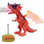 Toyshine Remote Control Walking Dinosaur T-Rex with Water Mist Spray Function Moving Wings Lights and Roaring Sound Electric Dino Toy for Kids 3-12 Years, Brown