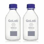 GoLab Laboratory Premium Calibrated Borosilicate Glass Reagent Bottle with with Blue Screw Cap (500 ML) CAPACITY- (pack of2)