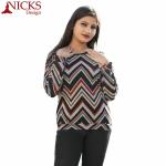 VC FASHION Woolen Zigzag Stretchy Top (Colour - Black Zigzag Print)