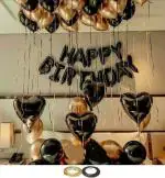 AMFIN (Pack of 49) Happy Birthday Black Foil Balloon Combo , Black and Golden Balloons with Matching Curling Ribbon for Birthday Decoration - BLACK AND GOLDEN