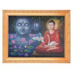 BM TRADERS Meditating Buddha 5 Dimensional Layer 5D Effect Art Work Photo in Golden Big Frame High Quality Print (14 x 18 inch)