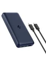 Spigen 20000 mAh, 30W Fast Charging Power Bank for MacBook Pro with 30W for 2 USB-C Ports, 22.5W for 1 USB-A Port, Included USB-C to USB-C Cable - Navy Blue