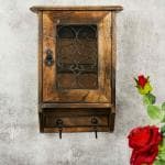 Naayaab Craft Mango Wood Key Holder Box, Wall Hanging Key Hanger for Home, Office Decor - Wood Work Wall Mount Key Chain Holder - Multipurpose Key Stand with 8 Hooks