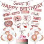 Zyozique Sweet 16 Birthday Decorations Rose Gold Sweet 16 Decorations, 16th Birthday Supplies ,16 Happy Birthday Banner, Balloons (PACK OF 43)