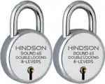 HINDSON Lock Round 65mm with 3 Key, Link Steel Double Locking, 8 Lever Padlock for Door, Gate, Shutter ( Finish Silver ) (Pack of 2)