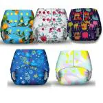 BASIC by SuperBottoms Assorted Freesize, Adjsutable, Washable & Reusable Cloth Diapers Without Inserts (Pack Of 5)