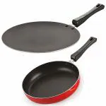 Nirlon Red Aluminium Non-Stick Fry Pan 1.25 L and Tawa 26 cm