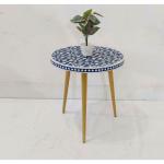 Afasana Handicrafts Handmade Mother of Pearl Inlay Round Stool in Checks Pattern Size 20x20x22 inch