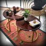 Artlivo Sheesham Wood Nested Coffee Table - Set of 2 | Walnut Finish, Folding, Large Set (Dia 27 & 22 inches) | for Living, Bedroom, Balcony, Garden, Cafe, etc | Powder Coated MS Legs, Round, Glossy