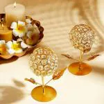 Larko India Gold Plated Crystal Candle Holder Tea Light Stand Votive- Decorative Tealight Holders for Home Office Living Room Indoor Garden Dining Centerpiece Decor Decoration