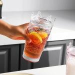 F QUEEN CREATION(PACK OF 1 PC)500 MLGlass Tumbler with Crown Lid/Glass Mason Jar Sipper Drink for Milk/Durable Mermaid Embossed Glass Tumbler/Tea Coffee Juice Thick Shake