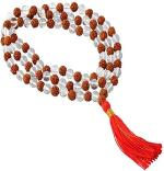 Feel Touch Mart Original & Natural Rudraksha Crystal/Sphatik Mala for Good Health & Wealth (109 Beads)