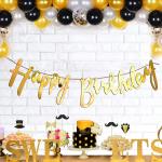 Zyozique Happy Birthday Foil Banner Gold and Glossy Birthday Decoration Garland Bunting Banner, Baby Shower Birthday Party Favor Supplies