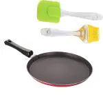 IDEAL PRIME Durable Aluminium Non Stick Dosa Pan With Silicone Brush Combo Set Rust Proof Flat Roti Tawa Omlet Pan Cookware Kitchen Tools Pack Of 2