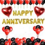 GROOVY DUDZ Happy Anniversary Decoration Kit For Home Items Black Red Combo Balloons - (58pcs)