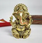 Gold Art India Ganesha Idol | Ganesh Statue for Home Decor | Ganesha murti for Office Desk, & Ganpati Idol for Car Dashboard | Unique Wedding & Birthday Gift (Gold Antique 3.7