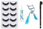 Lenon 5 Pair Eyelash, Eyelash Curler, Eyelash Glue With Black Eyebrow Pencil (8 Items in the set) (8 Items in the set)