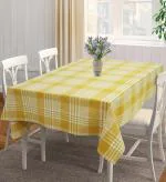 Yaanthiv's Yellow Cotton Striped 6 Seater Table Cover