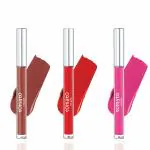 Flicka 3 Tomato Liquid Lipstick Set-Brown Nude,Red & Barbie Pink|Non Transfer Liquid Matte Lipstick