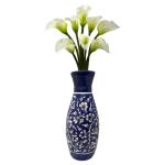 India Meets India Blue Flower Vase Ceramic Khurja Pottery Handmade Vases 12 inch