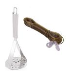 URBAN BUY Stainless Steel Potato Masher With 10 Mtr PVC Rope and Multicolour, Pack of 2