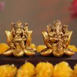 Artarium Laxmi Ganesh Set Idol Showpiece | Resin Material With Gold Finished Lakshmi Ganesha Idols for Diwali Gifts Puja (Pack Of 2)
