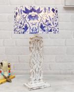 Homesake Sculptural Hand Carved Wood Table Lamp with Blue Birds shade, Whitewash