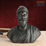 SWAYAM DECOR Polyresin Marble Chatrapati Shivaji Maharaj Idol | Home Decor Statue for Living Room -12 Inch (Black)